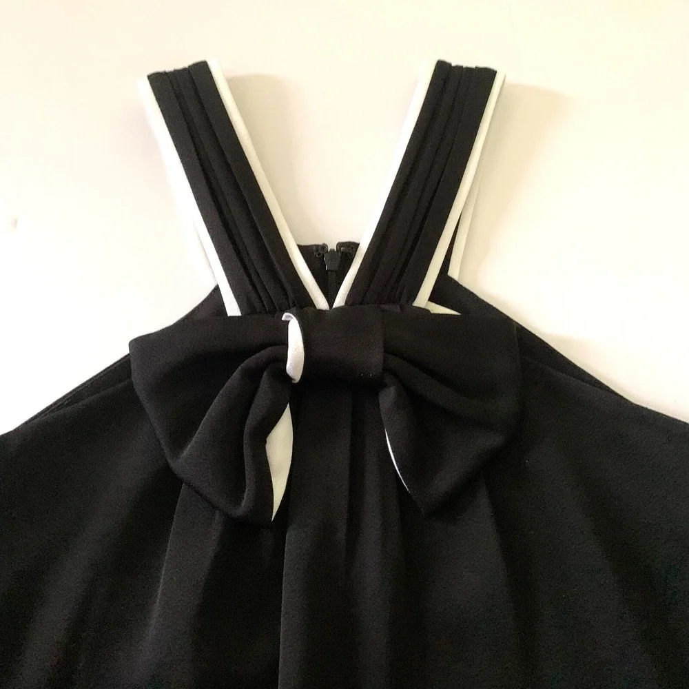 Shoshanna Anda Bow Halter‎ Dress sz 0 00 2 XS Black White Statement